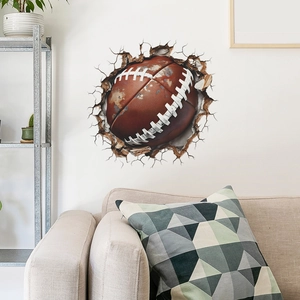 3D Broken Wall American Football Wall Sticker PVC Creative Sports Theme Wall Decal For Living Room Bedroom Home Decoration