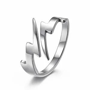 Minimalist Stainless Steel Lightning Open Ring Harajuku Style Adjustable Geometric Hollow Finger Ring Jewelry For Men Women