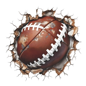 3D American football wall sticker with realistic wall crack effect for home decor