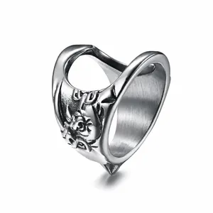 Men Retro Rhino Head Stainless Steel Multi-function Ring Self Defense Window Breaker Bottle Opener Punk Gothic Embossed Ring