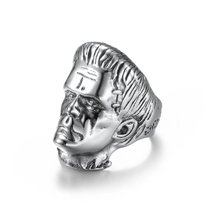 Bague Frankenstein rétro hip hop en acier inoxydable argenté pour homme style gothique