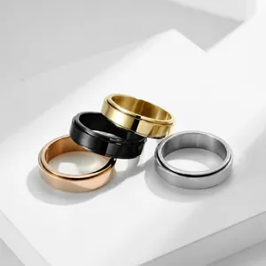 Minimalist Stainless Steel Spinner Ring For Men Women Rotatable Stress Relief Polished Brushed Unisex Plain Band Jewelry