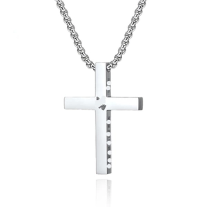 Collana a croce in acciaio inox con incisione Through Christ My Strength e catena box