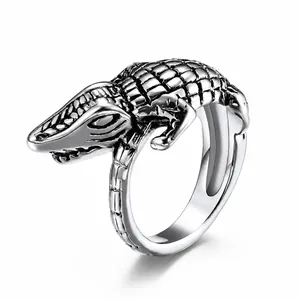 Anillo de Cocodrilo de Acero Inoxidable Retro para Hombre Anillo de Banda con Textura de Escamas Punk Vintage Oro Plata Joyas