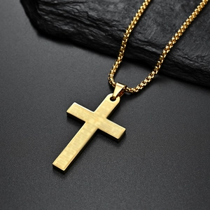 Klassische 18K vergoldete Edelstahl-Kreuz-Halskette mit Box-Kette für Herren im Design