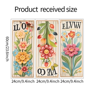Three-piece vibrant 3D floral wall stickers with sunflower tulip and welcome quotes