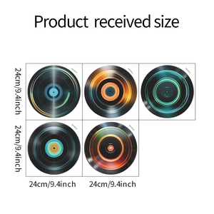 Set di 5 adesivi da parete a forma di vinile da 24 cm per decorazioni a tema musica