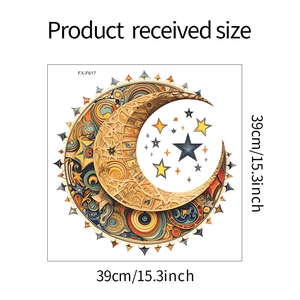 Tableau des tailles détaillé pour sticker mural bohème lune et soleil de 39cm sur 39cm
