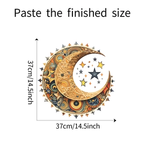 Vue détaillée de la taille 37cm d'un sticker mural bohème lune et étoiles pour décoration