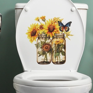 Waterproof sunflower and butterfly toilet seat stickers for bathroom decoration