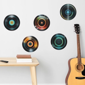 Set di cinque adesivi murali vintage in vinile per decorazione di stanze a tema musica