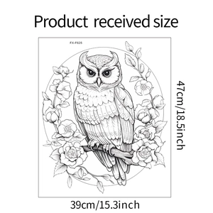 Detailed dimensions of owl and flower wall sticker FX-F625 measuring 47x39 cm