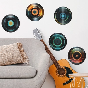 Set di 5 adesivi murali dischi in vinile colorati per decorazione creativa del soggiorno