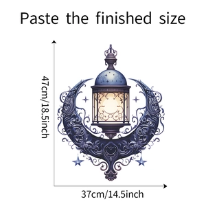 Dettaglio dell'adesivo da parete lanterna esotica e luna crescente con dimensioni e layout