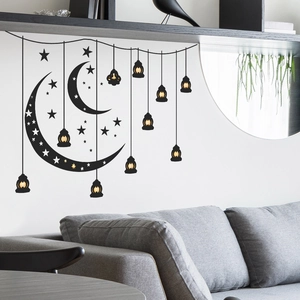 Adesivi murali moderni con luna e stelle e lanterne per la decorazione del soggiorno