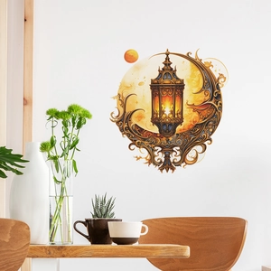 Exotic Middle Eastern moon and lantern wall decal in golden bronze for home decor
