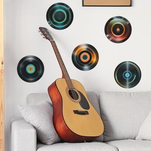 Cinque Adesivi da Parete Disco in Vinile Retro PVC Removibile Tema Musicale Decorazione Parete per Sala Musica Soggiorno Camera da Letto