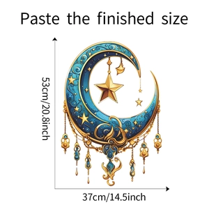 Detail of moon and star wall sticker with blue gemstones and gold pattern 53x37cm
