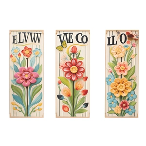 Detailed close-up of floral triptych wall art with embossed pink and orange flowers