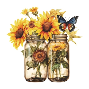 Sunflower and butterfly mason jar wall decals for bathroom and toilet decoration