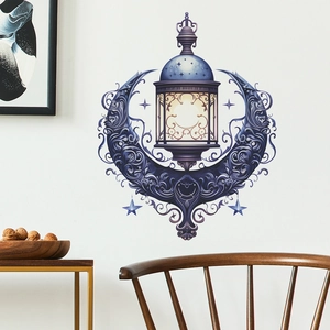 Adesivo da Parete in PVC Retro Mezzaluna e Lanterna Decalcomania con Motivo a Stelle per Soggiorno Camera da Letto
