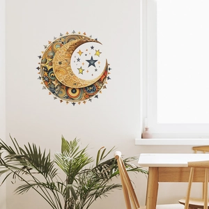 Stickers muraux lune et étoiles mandala avec effet relief 3D pour décoration