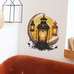 Creative moon and hanging lantern wall stickers for bedroom and living room decor