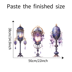 Three-piece set of purple fantasy pendant lamp wall stickers with size dimensions