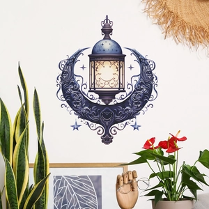 Adesivo murale creativo con luna e lampadario floreale per decorazioni di soggiorno e camera
