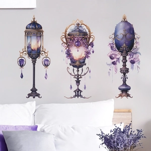 Three-piece fantasy style purple hanging lamp wall stickers for bedroom decoration