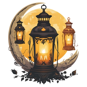 Creative Moon and Fanous Lantern Wall Decal for Middle Eastern Style Home Decor