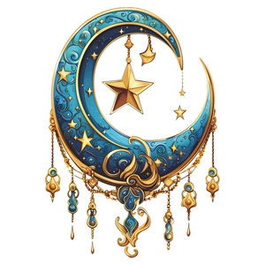 Exquisite blue and gold crescent moon and stars hanging ornament wall sticker decoration