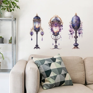 Elegant purple fantasy chandelier wall stickers with gold accents for living room decor