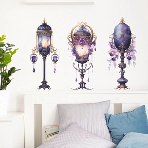 Dreamy Purple Chandelier Wall Stickers Removable PVC Floral Crystal Pendant Decals For Bedroom Living Room Decoration
