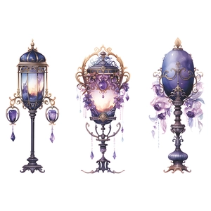 Creative purple chandelier wall stickers with fantasy golden floral lamp designs