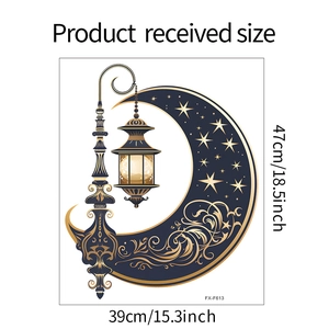 Bohemian style moon and hanging lantern wall sticker in blue and gold colors, 47x39cm