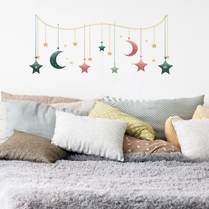 Modern Nordic Stars And Moon Hanging Chandelier Wall Stickers Removable PVC Decals For Bedroom Living Room Home Decoration