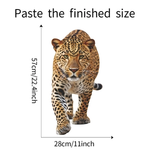 Detail showing the finished size of the leopard wall sticker 57cm by 28cm on white background