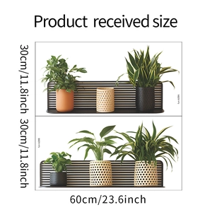 Detailed dimensions of 3D artificial plant wall stickers showing 60cm width and 30cm height