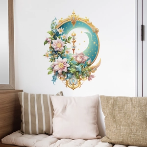 Romantic floral wall sticker with moon star fantasy design for bedroom decoration