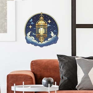 Starry sky moon wall sticker with golden Islamic pendant lamp for bedroom wall decor