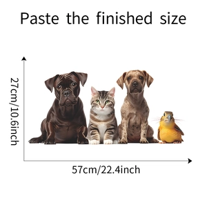 Detail showing the 57x27cm finished size dimensions for cute pet wall stickers