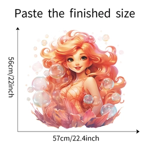 Detailed view of mermaid wall sticker with 56cm x 57cm dimensions and colorful illustration
