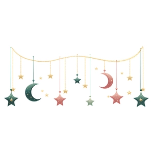 Star and moon wall hanging decor with pink and gold stars for nursery room decoration