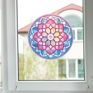 Mandala flower pattern window sticker with colorful stained glass effect for home decor