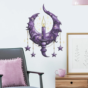 Gothic moon and purple candle wall decal set for cozy living room home decoration