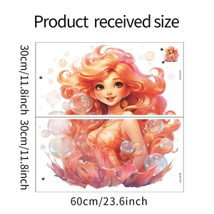 Cartoon mermaid princess wall sticker dimensions and layout guide for children room