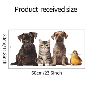 Cartoon cat and dog wall decal showing 30x60cm dimensions for home decoration