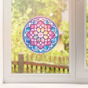 Colorful mandala lotus stained glass window decal for home bedroom and living room decor