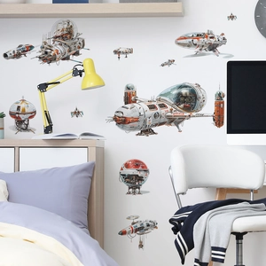 Sci-fi spaceship wall decals for kids bedroom decor featuring cartoon mechanical crafts